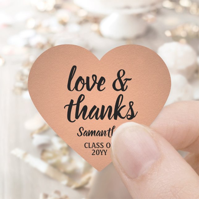 Graduation Love & Thanks Elegant Copper Color Heart Sticker (Creator Uploaded)