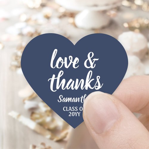 Graduation Love  Thanks Navy Blue  White Elegant Heart Sticker
