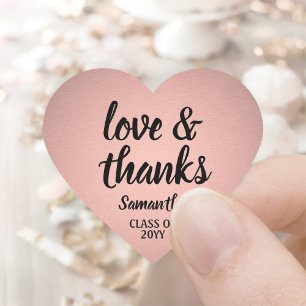 Graduation Love & Thanks Pink & Black Faux Foil Heart Sticker