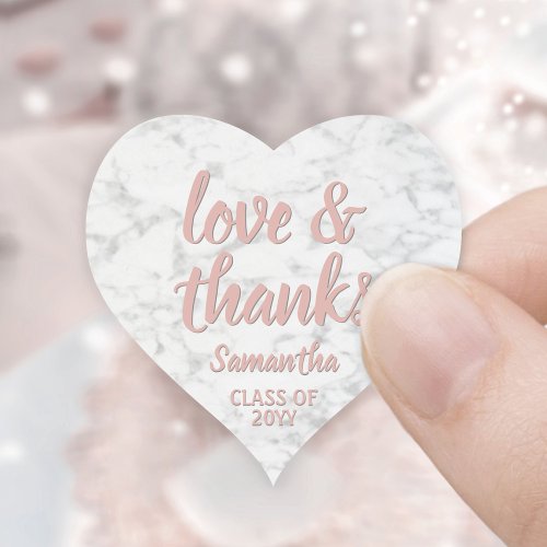 Graduation Love  Thanks Pink Script  Marble Heart Sticker