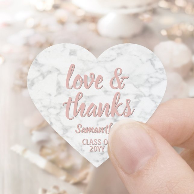Graduation Love & Thanks Pink Script & Marble Heart Sticker (Creator Uploaded)