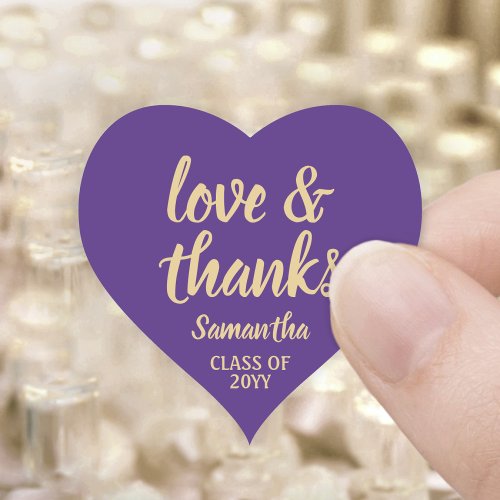 Graduation Love  Thanks Purple  Gold Elegant Heart Sticker