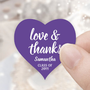 Graduation Love & Thanks Purple & White Elegant Heart Sticker