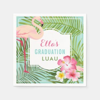 Graduation Luau | Tropical Pink Flamingo Party Napkins
