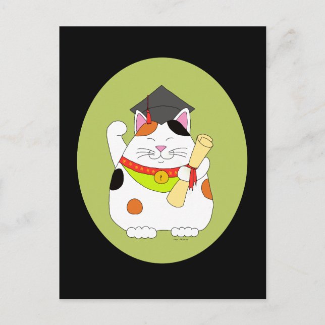 Graduation Maneki Neko Announcement Postcard (Front)