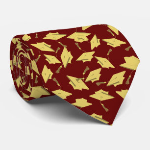 Graduation Maroon and Gold Caps in the Air Neck Tie