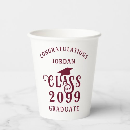 Graduation Maroon Class Year Congrats Name Paper Cups