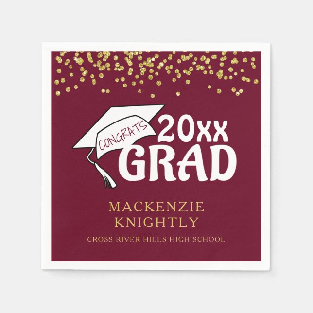 Graduation Maroon Gold CONGRATS GRAD Confetti Napkins (Front)