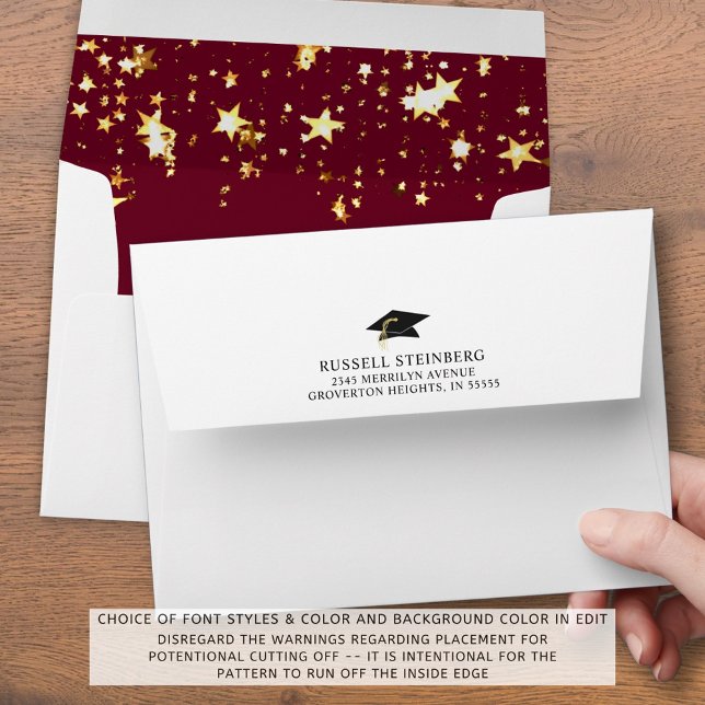 Graduation Maroon Gold Stars Return Address Envelope (Creator Uploaded)