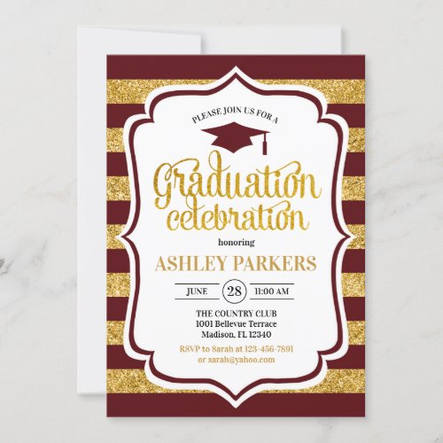 Graduation _ Maroon Gold Stripes Invitation