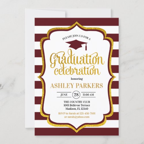 Graduation _ Maroon Gold White Invitation