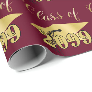 Graduation Maroon Metallic Gold Class Year Wrapping Paper