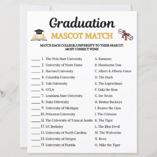 Graduation Mascot Match Game