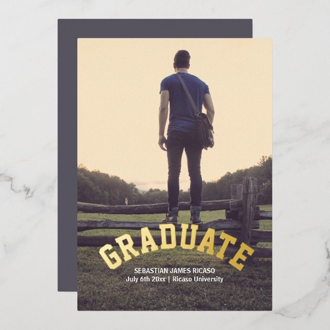 Graduation Masculine Modern Personalized Foil Invitation (Front/Back)