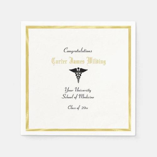 Graduation Medical School Caduceus Gold Napkins