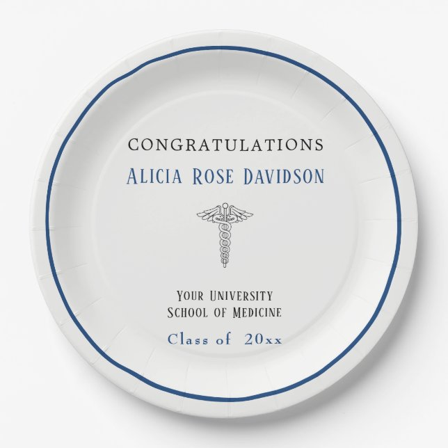 Graduation, Medical School, Caduceus,   Paper Plates (Front)