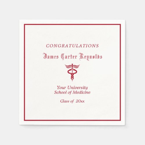 Graduation Medical School Red Caduceus   Napkins