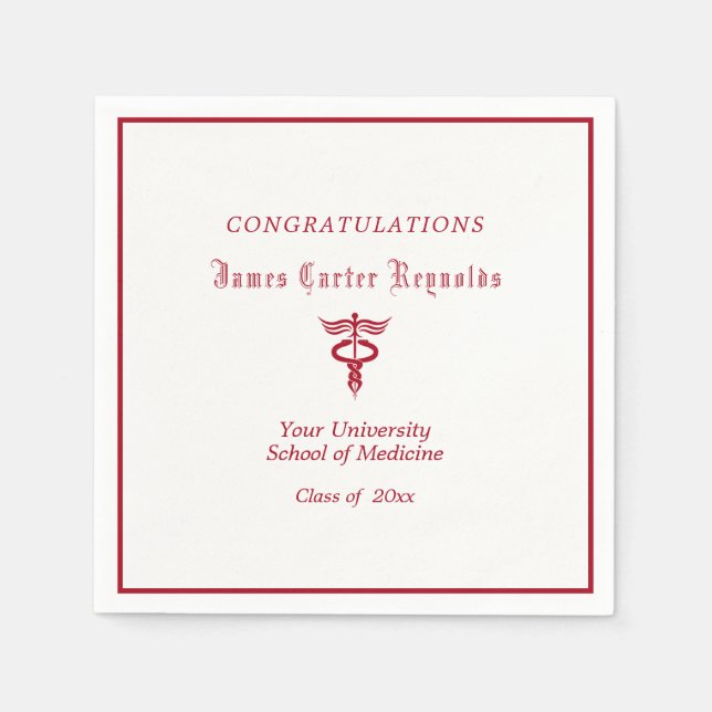 Graduation, Medical School, Red Caduceus   Napkins (Front)