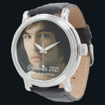 Graduation men photo graduate student 2022 watch<br><div class="desc">A gift and keepsake for a graduate student 2021. Templates for your own photo,  and text.  Graduation year and the name of the school,  college,  university.  White text.</div>