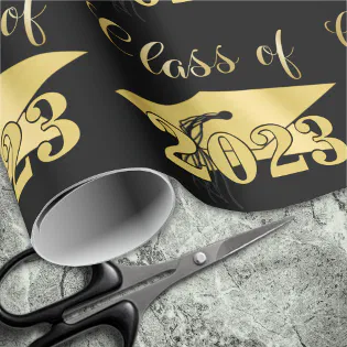 Graduation Metallic Gold Class Year Editable Black Wrapping Paper