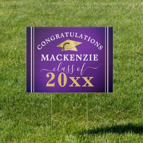 Graduation Metallic Purple Gold Class Year Cap Sign