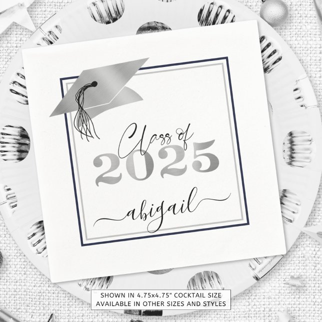 Graduation Metallic Silver Script Class of 2025 Napkins (Creator Uploaded)