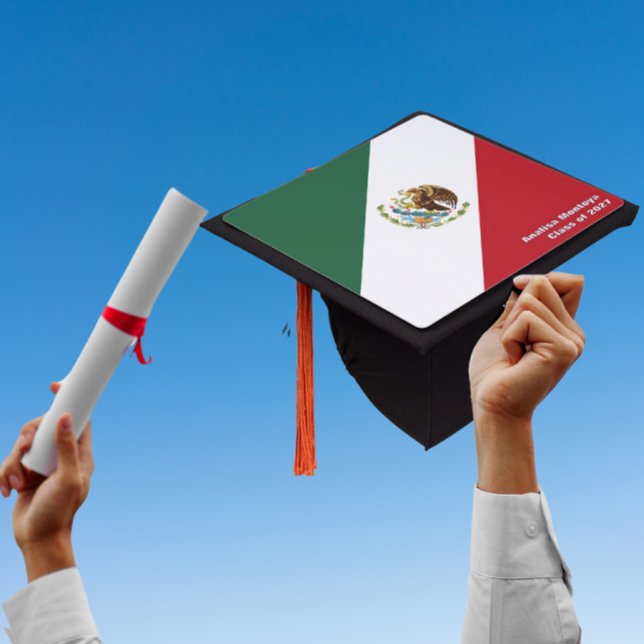 Graduation Mexican Flag Scarf Stole Sash Cap Topper (Mexican Flag Graduation Cap Topper High School College)