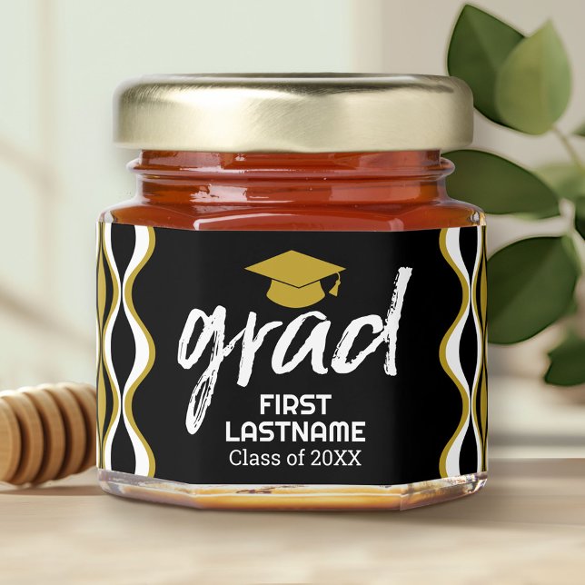 Graduation Mid Century Pattern Big Grad Name Honey Jar Favors (Custom Graduation Party Favors - A Modern Design for a Honey Jar Gift)