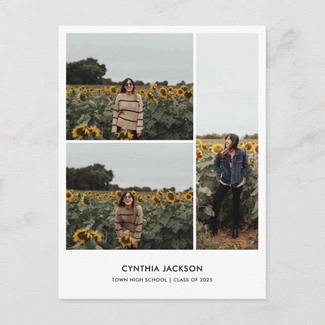 Graduation Minimal Photo Collage Thank You Postcard (Front)