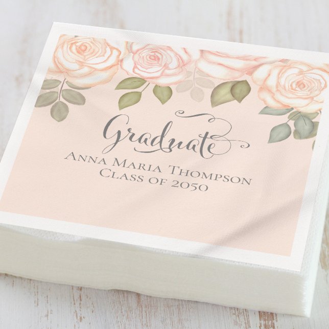 Graduation Minimalist Elegant Modern Script Peach  Napkins (Creator Uploaded)