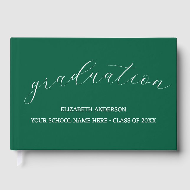 Graduation Minimalist Green Guest Book (Front)