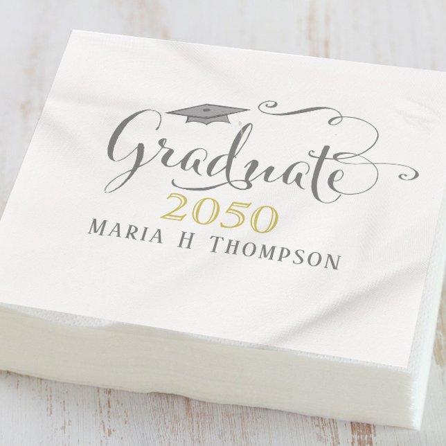 Graduation Minimalist Modern Mortarboard Gold Napkins (Creator Uploaded)
