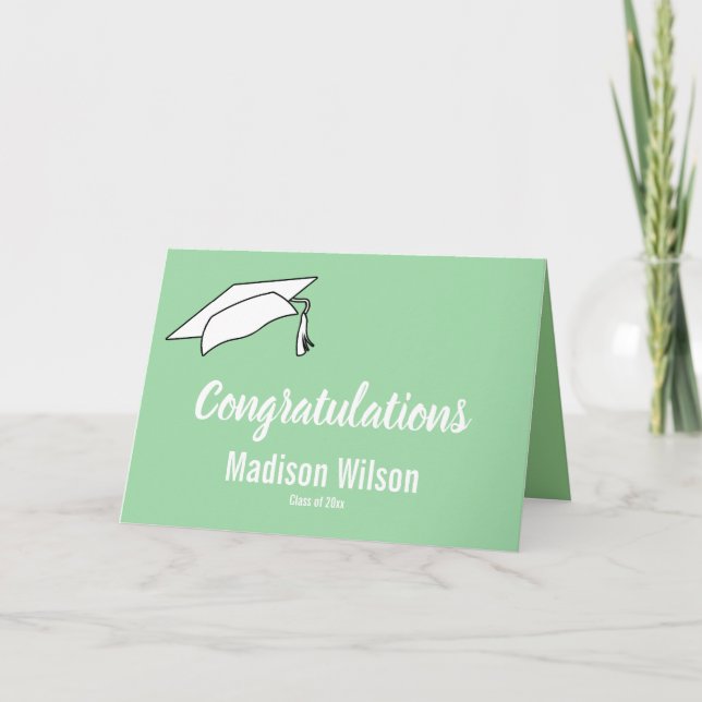 Graduation Mint Green Grad's Name Congratulations  Card (Front)