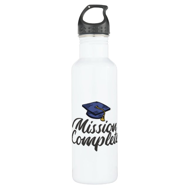Graduation Mission Complete Stainless Steel Water Bottle (Front)