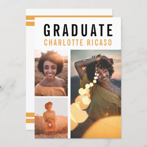 Graduation Modern 3 Photo Collage Personalized Invitation