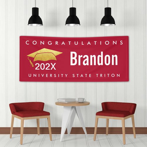 Graduation Modern Bold Graphic Simple Gold Cap Red Banner