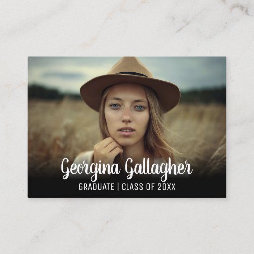 Customizable Graduation Modern Bold Photo | Grad Name Script Business Card