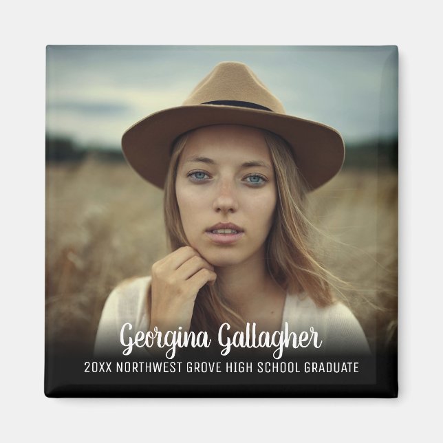 Graduation Modern Bold Photo | Grad Name Script Magnet (Front)