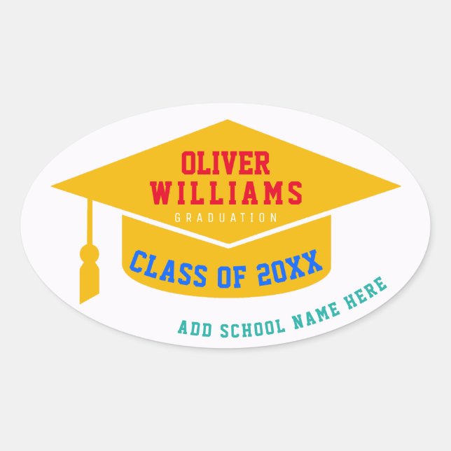 Graduation Modern Color Oval Sticker (Front)