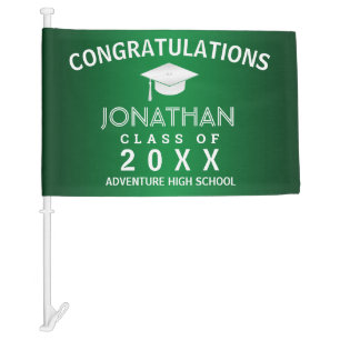 Graduation Modern Congratulations Green Car Flag