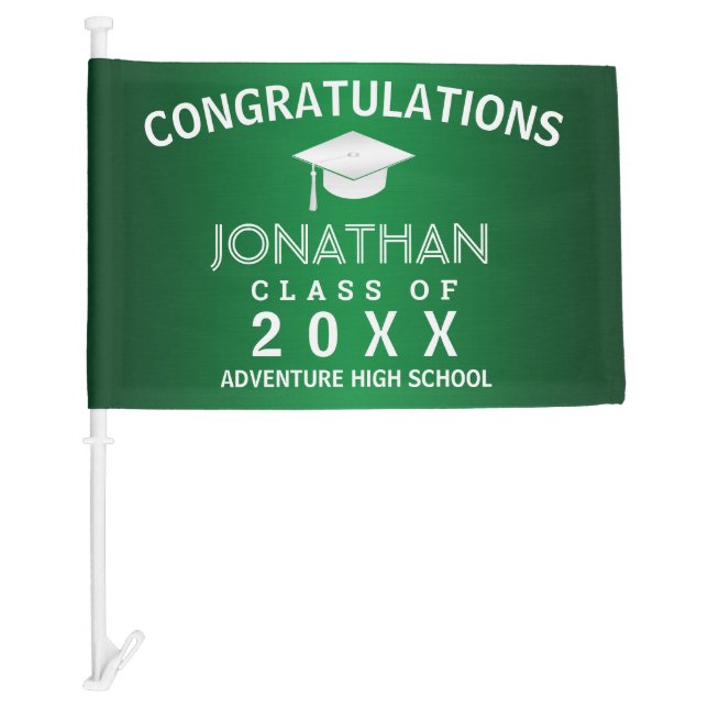 Graduation Modern Congratulations Green Car Flag (Front)