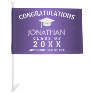 Graduation Modern Congratulations Purple Car Flag