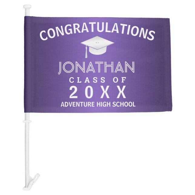 Graduation Modern Congratulations Purple Car Flag (Front)