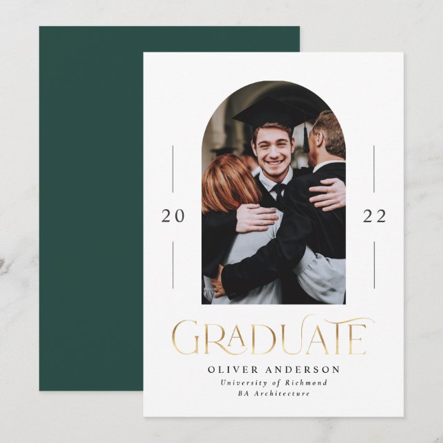 Graduation modern elegant green gold 1 photo arch (Front/Back)