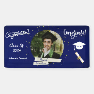 Graduation Modern Elegant navy blue Congratulation Banner
