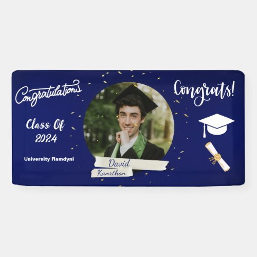 Graduation Modern Elegant navy blue Congratulation Banner