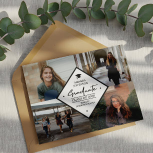 Graduation modern elegant script 4 photo collage a announcement
