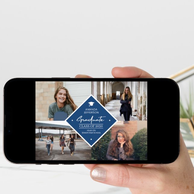Graduation modern elegant script 4 photo collage a announcement (Front Digital)