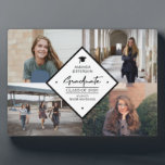 Graduation modern elegant script 4 photo collage p plaque<br><div class="desc">Chic classic black typography script making a stylish elegant personalized graduation 4 photo grid keepsake plaque.            Easy to customize with your details and four custom images!             If you need a specific color or combination,  please message the designer through the button below!</div>