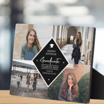 Graduation modern elegant script 4 photo collage plaque